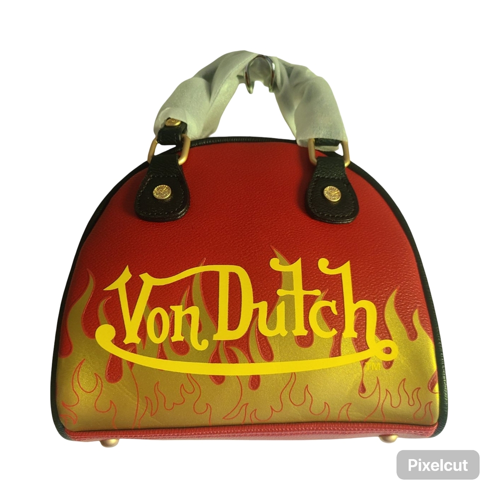 Von Dutch City Of Angels Red & Yellow Small Bowling Handbag NWT